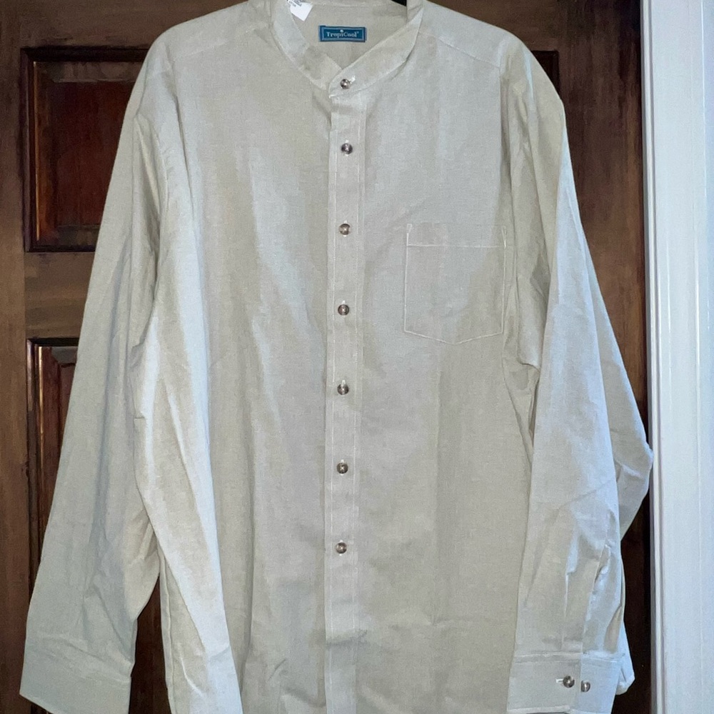 Men's Beige Button-Down Dress Shirt